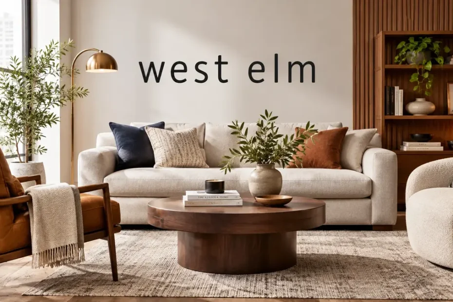 West Elm modern furniture and stylish living room interior